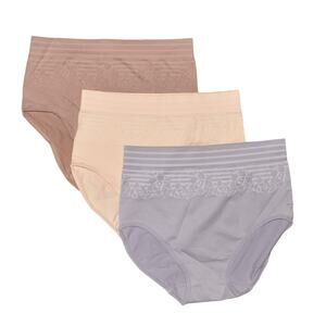 BREEZIES NEW $45 Floral Stripe Seamless High Cut Panties Set of 3 Wisteria Small
